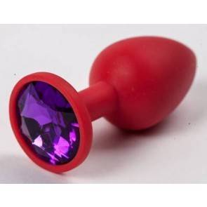 Анальная пробка 4sexdream силиконовая красная с фиолетовым стразом 7,1 х 2,8 см 47115-MM