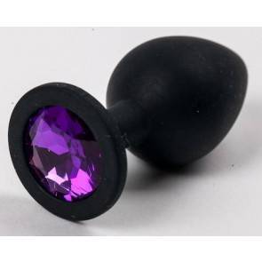 Анальная пробка 4sexdream силиконовая черная с фиолетовым стразом 8,2 х 3,5 см 47136-MM