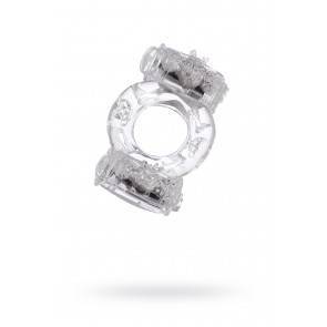 Эрекционное кольцо на пенис с двойной вибрацией TOYFA,TPE, прозрачный