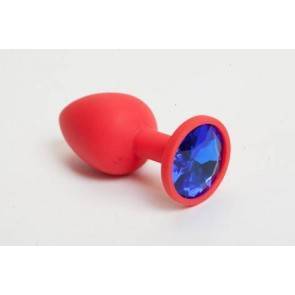 Анальная пробка 4sexdream силиконовая красная с синим кристаллом 7,1 х 2,8 см 47067-MM