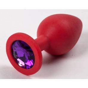 Анальная пробка 4sexdream силиконовая красная с фиолетовым стразом 8,2 х 3,5 см 47127-MM