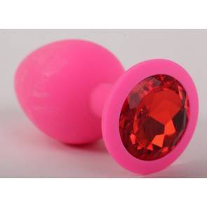 Анальная пробка 4sexdream силиконовая розовая с алым кристаллом 9,5х4см 47083-2MM