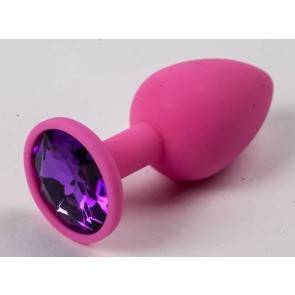 Анальная пробка 4sexdream силиконовая розовая с фиолетовым стразом 7,1 х 2,8 см 47119-MM