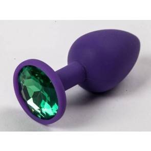 Анальная пробка 4sexdream силиконовая фиолетовая с зеленым стразом 7,1 х 2,8 см 47156-MM