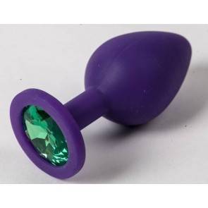 Анальная пробка 4sexdream силиконовая фиолетовая с зеленым стразом 9,5х4см 47156-1-MM