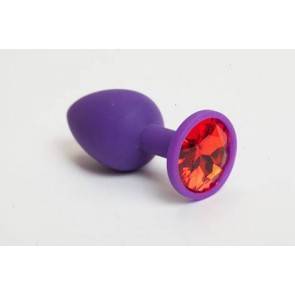 Анальная пробка 4sexdream силиконовая фиолетовая с красным кристаллом 7,1 х 2,8 см 47069-MM