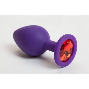 Анальная пробка 4sexdream силиконовая фиолетовая с красным кристаллом 9,5х4см 47069-2-MM