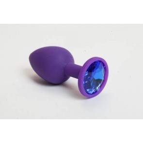 Анальная пробка 4sexdream силиконовая фиолетовая с синим кристаллом 7,1 х 2,8 см 47081-MM