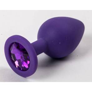 Анальная пробка 4sexdream силиконовая фиолетовая с фиолетовым стразом 8,2 х 3,5 см 47133-MM