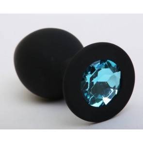 Анальная пробка 4sexdream силиконовая черная с голубым стразом 8,2х3,5см 47408-1MM