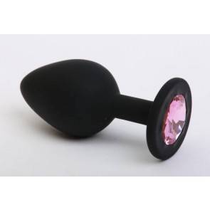 Анальная пробка 4sexdream силиконовая черная с розовым стразом 7,1х2,8см 47409-MM