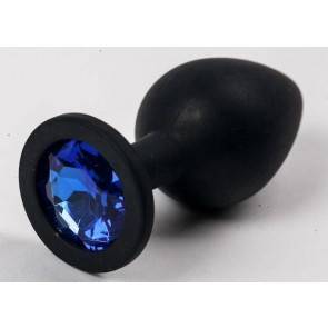 Анальная пробка 4sexdream силиконовая черная с синим стразом 9,5х4см 47124-2-MM