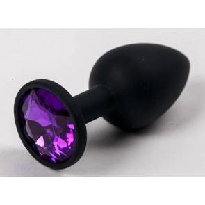 Анальная пробка 4sexdream силиконовая черная с фиолетовым стразом 7,1 х 2,8 см 47121-MM