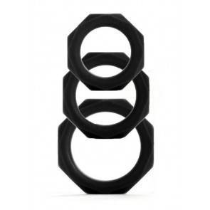 Набор эрекционных колец Octagon Rings 3 sizes черный (3 шт.)