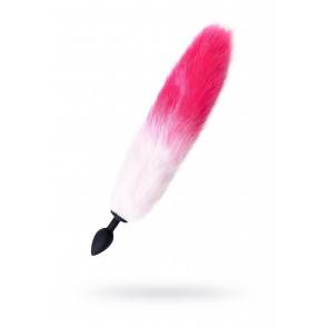 Анальная втулка с бело-розовым хвостом POPO Pleasure by TOYFA, M, силикон, черная, 45 см, Ø 3,3 см
