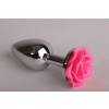 Красивая анальная пробка металл 4sexdream 7,6 х 2,8 см с розой розовая размер-S 47181-MM Серебристый 4sexdream