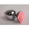 Красивая анальная пробка металл 4sexdream 7,6 х 2,8 см с розой светло-розовая размер-S 47183-MM Серебристый 4sexdream