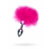 Анальная пробка TOYFA Metal маленькая, серебристая, с розовым хвостиком Серебристо-розовый Metal by TOYFA