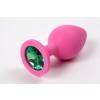 Анальная пробка 4sexdream силиконовая розовая с зеленым стразом 8,2 х 3,5 см 47128-MM Розовый 4sexdream