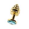 Красивая анальная пробка, маленькая, золотая, с голубым кристаллом Золотистый Пикантные штучки