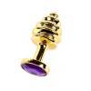 Красивая анальная пробка, маленькая, золотая, с фиолетовым кристаллом Золотистый Пикантные штучки