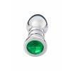 Красивая анальная пробка большая, серебристая, с зелёным кристаллом Серебристый Пикантные штучки