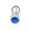 Красивая анальная пробка большая, серебристая, с синим кристаллом Серебристый Пикантные штучки